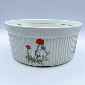 Lourioux La Faune Casserole Soufflé Dish Porcelain Floral 8" France Like New